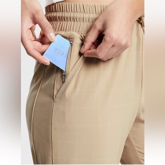 New-Athleta-26-(tan)windowpane silt taupe-ribbed,Brooklyn textured jogger/pants. - Picture 5 of 16
